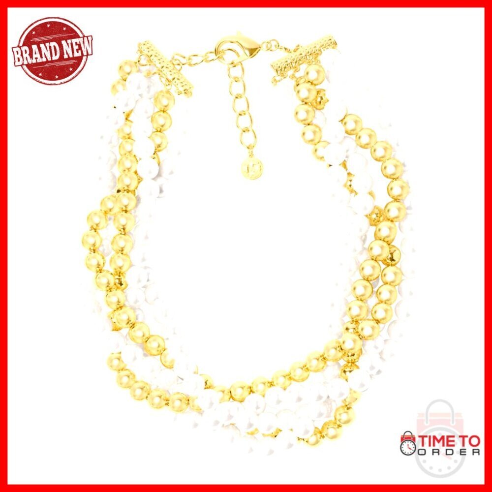 Five Strand Pearl and Gold Ball Twisted Necklace, 18 Inch Chain